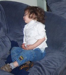 Meir Mordechai, asleep on the chair couch
